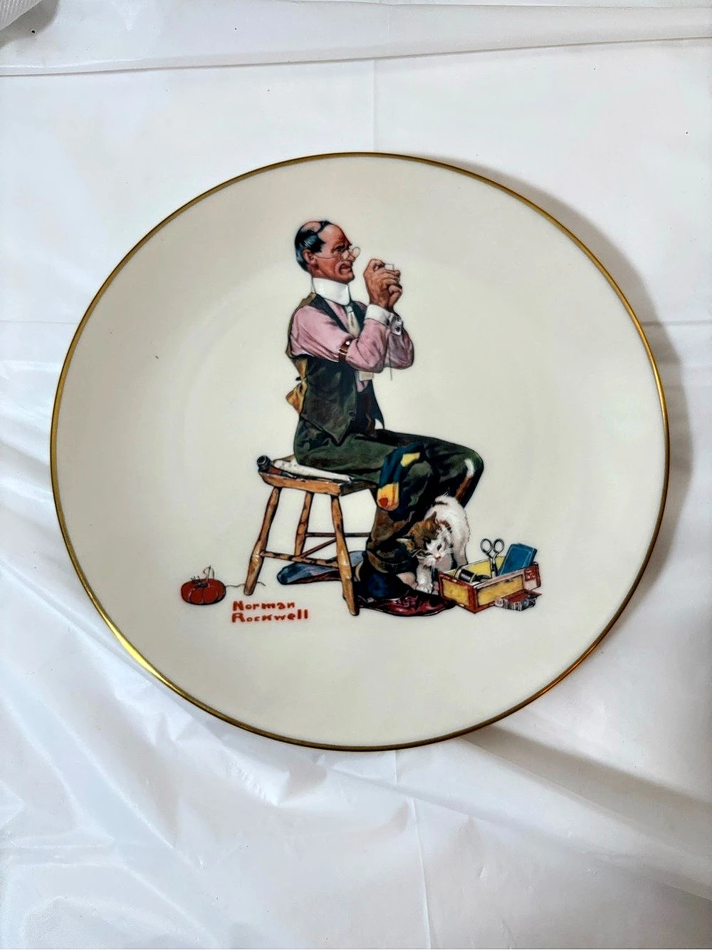 Gorham Man Threading a Needle Norman Rockwell Collector Plate